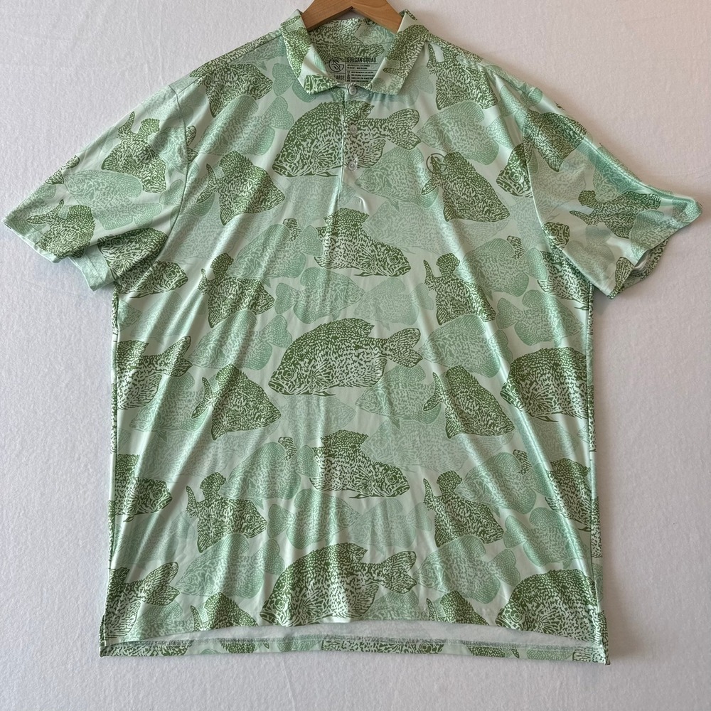 Googan Squad Mens 2XL Green Fish Crappie Print Performance Polo Shirt Golf